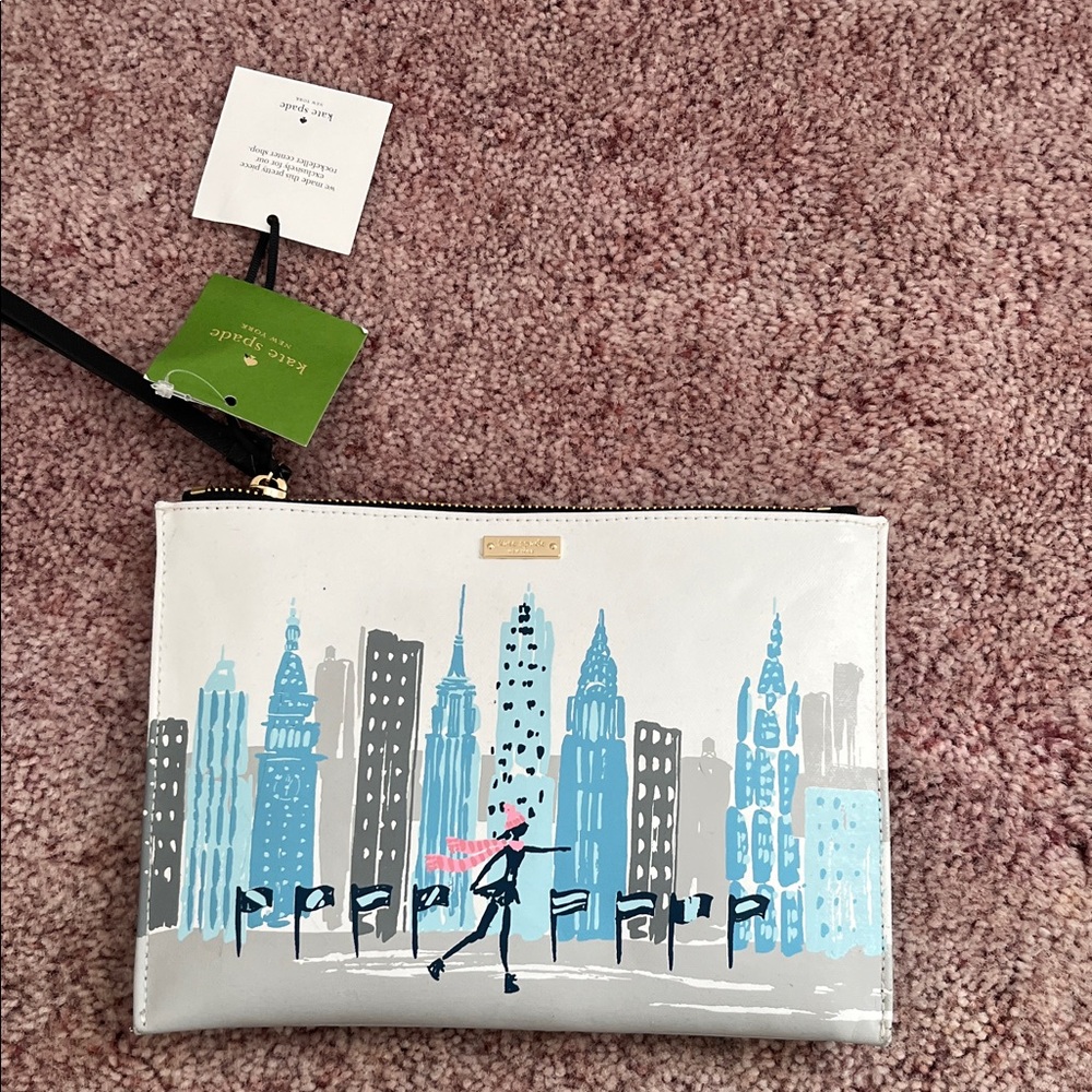 kate spade White and Blue Cityscape Clutch